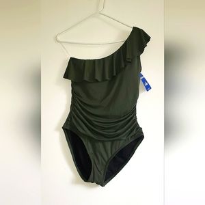 Hilor one-shoulder Dark green swimsuit size 10